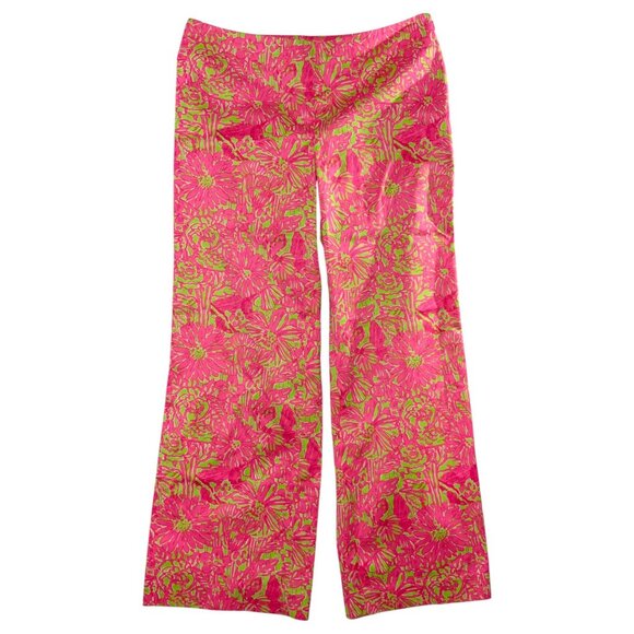 Lilly Pulitzer Size 12 Pink Green Floral Print Straight Leg Flat Front Pants - Picture 6 of 8